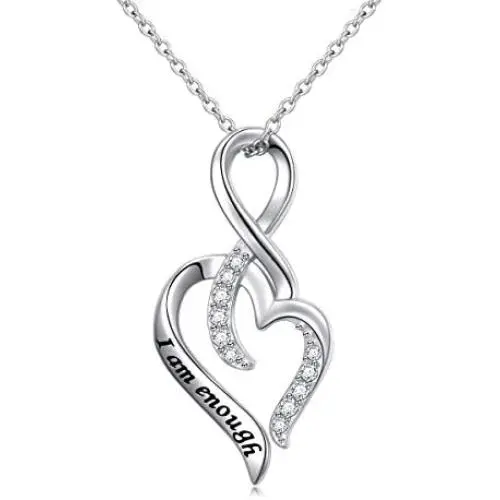I Am Enough Jewelry Sterling Silver With CZ Pendant Necklace Anklet for Women