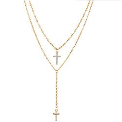 Chargances Women Y Lariat Necklace with Cross Pendant Gold Cross Necklace Bohemia Cross Laying Necklace Multi layer Chain Delicate Women Y Necklaces for Women Long Choker Jewelry for Women and Girls
