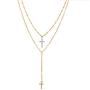 Chargances Women Y Lariat Necklace with Cross Pendant Gold Cross Necklace Bohemia Cross Laying Necklace Multi layer Chain Delicate Women Y Necklaces for Women Long Choker Jewelry for Women and Girls