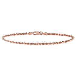 Pori Jewelers 10K Solid Gold 2mm Diamond Cut Rope Chain Bracelet or Anklet for Women - Lobster Clasp