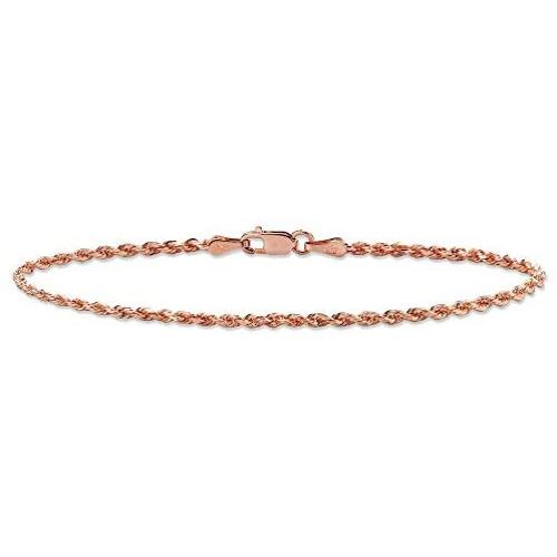 Pori Jewelers 10K Solid Gold 2mm Diamond Cut Rope Chain Bracelet or Anklet for Women - Lobster Clasp