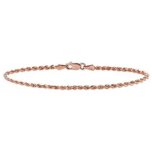 Pori Jewelers 10K Solid Gold 2mm Diamond Cut Rope Chain Bracelet or Anklet for Women - Lobster Clasp Pori Jewelers 10K Solid Gold 2mm Diamond Cut Rope Chain Bracelet or Anklet for Women - Lobster Clasp