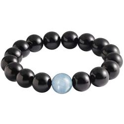 Jewever Black Obsidian with Tiger eye Womens Mens Bracelet Stretch Healing Crystal 12mm Beads Gemstone Unisex 7''