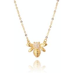 Bee Gold Coin Honeycomb Pendant Choker Necklace for Women Teen Girls S925 Sterling Silver Dainty Crystal CZ Diamond Queen Bee Bumble Bee Hive BFF Necklace Long Chain Cute Animal Charm Jewelry Gift