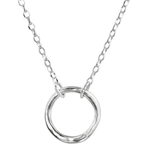 Sterling Silver Hammered Open Circle Moon Pendant 16.53'' with 2.75'' extension