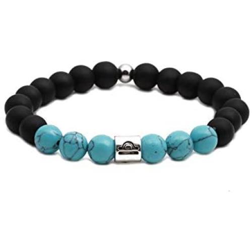 MiniJewelry Men Women 12 Zodiac Birthday Sign Turquoise Bracelet Elastic Stretch Beaded Blessing Bracelet Constellations Bracelet