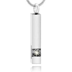 LYFML Crystal Cremation Jewelry Urn Cube Memorial Ashes Necklace Pendant Keepsake, White Birthstone Series