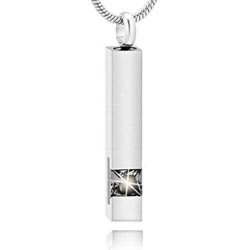 LYFML Crystal Cremation Jewelry Urn Cube Memorial Ashes Necklace Pendant Keepsake, White Birthstone Series