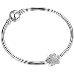 NanMuc White Paw Print Dog /Cat Birthday Gift Crystal Charms Beads for Pandöra charms Bracelets for Dog Daughter Mom Wife