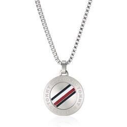 Tommy Hilfiger Mens Jewelry Stainless Steel TH Logo Dog Tag Necklace, Color: Silver (Model: 2790212)