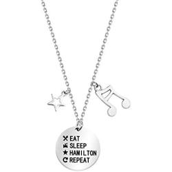 KUIYAI Eat Sleep Hamilton Repeat Necklace with Music Charm Hamilton Necklace Musical Jewelry Theatre Lover Gift