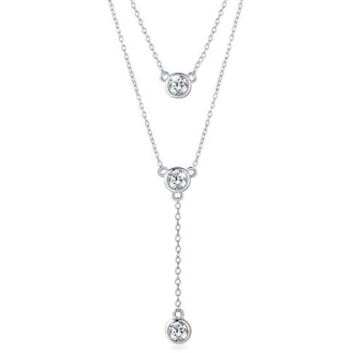 MUATOGIML 925 Sterling Silver Y-Shaped Love Heart Cross Double Layered Necklace Jewelry Gift for Women Girls