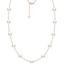 Tin Cup Station Chain Layered Necklace Cultured Freshwater White Pearl Jewelry for Women 18 inch in (Choice Pearl Sizes and Metal Type)