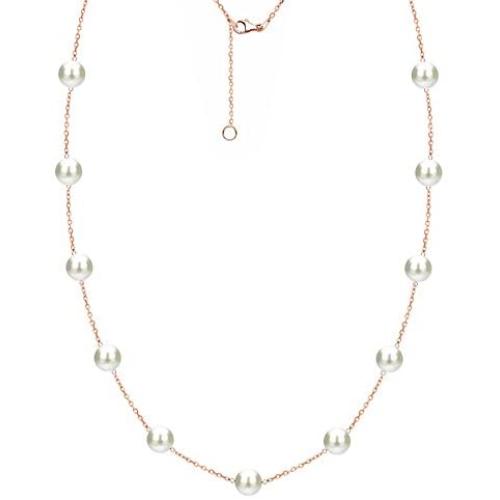 Tin Cup Station Chain Layered Necklace Cultured Freshwater White Pearl Jewelry for Women 18 inch in (Choice Pearl Sizes and Metal Type)