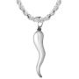 US Jewels Mens 925 Sterling Silver 26mm Italian Horn Good Luck Pendant Necklace, 18in to 24in