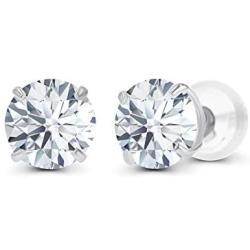 Solid 14K Yellow or White or Rose Gold 6mm Round Genuine Birthstone Gemstone Prong Set Stud Earrings For Women and Girls