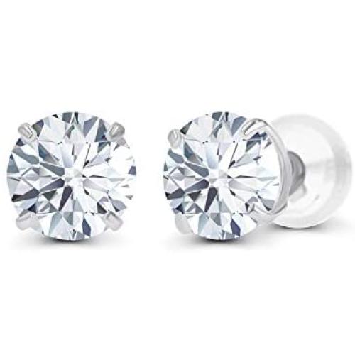 Solid 14K Yellow or White or Rose Gold 6mm Round Genuine Birthstone Gemstone Prong Set Stud Earrings For Women and Girls