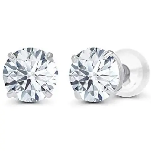 Solid 14K Yellow or White or Rose Gold 6mm Round Genuine Birthstone Gemstone Prong Set Stud Earrings For Women and Girls Solid 14K Yellow or White or Rose Gold 6mm Round Genuine Birthstone Gemstone Prong Set Stud Earrings For Women and Girls