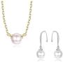 Thunaraz 925 Sterling Silver Freshwater Cultured Pearl Jewelry Necklace Earrings Set for Women Anniversary Gifts