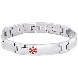 linnalove Strong Male Medical Alert Bracelets for Men and Women Stainless Steel Mangetic id Bracelets