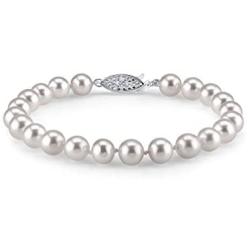 THE PEARL SOURCE Sterling Silver 7-8mm AAA Quality Round White Freshwater Cultured Pearl Bracelet for Women