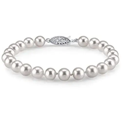 THE PEARL SOURCE Sterling Silver 7-8mm AAA Quality Round White Freshwater Cultured Pearl Bracelet for Women THE PEARL SOURCE Sterling Silver 7-8mm AAA Quality Round White Freshwater Cultured Pearl Bracelet for Women