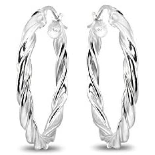 Sterling Silver Twist Round Hoop Earrings for Women Girls (3x15mm - 45mm Diameter)