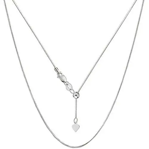 Authentic Solid Sterling Silver 1MM Adjustable 8 Sided Snake Chain Necklace, Extends Up to 24'', Bolo Slider Necklace, Flexible Snake Necklace for Women, Next Level Jewelry Authentic Solid Sterling Silver 1MM Adjustable 8 Sided Snake Chain Necklace, Extends Up to 24'', Bolo Slider Necklace, Flexible Snake Necklace for Women, Next Level Jewelry