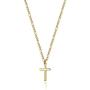 14K Gold Filled Cross Necklace for Men Figaro Chain Stainless Steel Plain Polished Cross Pendant Necklace Simple Faith Jewelry Gift for Boy Women Girls 16-24 Inches