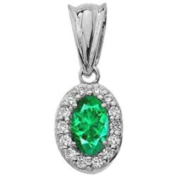 Tiny 14k White Gold Diamond and Genuine Emerald Pendant