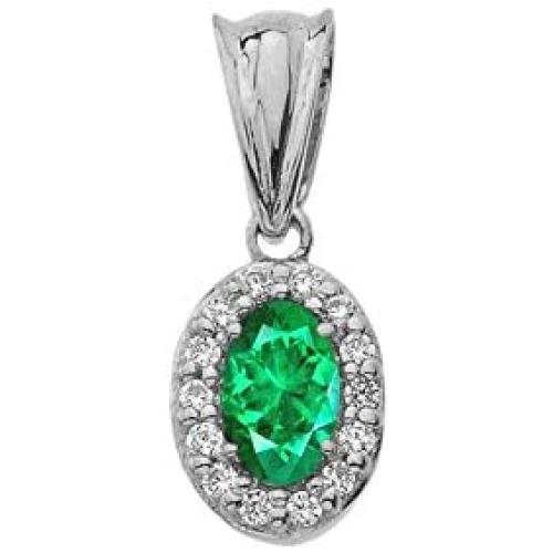 Tiny 14k White Gold Diamond and Genuine Emerald Pendant