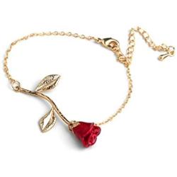 MignonandMignon 14k Gold Rose Gold Silver Plated Rose Bracelet Rose Pendant Bracelet Beauty and The Beast Bracelet Bridesmaid Gift for Mom - 3ERBR