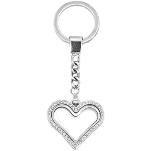 Charmed Craft Floating Charm Living Memory Lockets Keychain Magnetic Glass Key Ring Jewelry (Regular Heart)