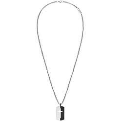 Steve Madden 28 Inch Polished Split Design Open Cross Dogtag Box Chain Necklace for Men in Black IP Plated Stainless Steel (Black)