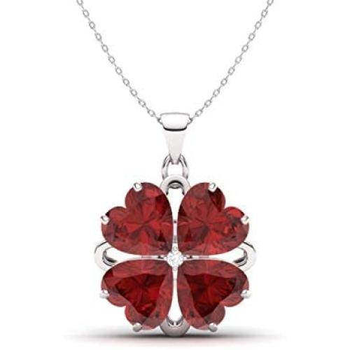 Diamondere Natural and Certified Heart Cut Gemstone and Diamond Flower Necklace in 14k White Gold | 1.65 Carat Pendant with Chain