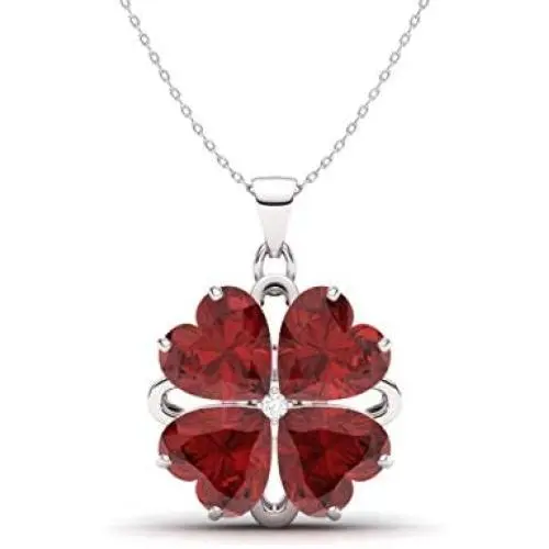 Diamondere Natural and Certified Heart Cut Gemstone and Diamond Flower Necklace in 14k White Gold | 1.65 Carat Pendant with Chain