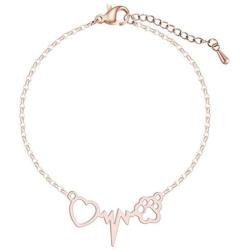 MIXIA Cute Animal Cat Dog Puppy Footprint Bracelet Love ECG Heart Heartbeat Paw Print Pendant Necklace