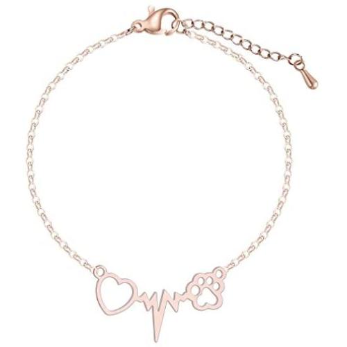 MIXIA Cute Animal Cat Dog Puppy Footprint Bracelet Love ECG Heart Heartbeat Paw Print Pendant Necklace