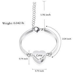 Mingkejw Cremation Urn Bracelet for Ashes for Women Stainless Steel Heart Urn Cuff Bracelet Cremation Keepsake Jewelry for Ashes