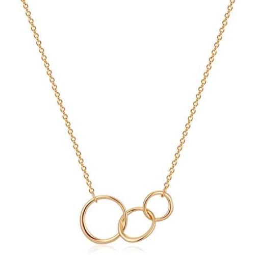Lucky Star Pendant Necklaces,18k Gold Plated Three Stars Handmade Generations Necklace for Grandma 3 Circles Necklace Mom Granddaughter Mothers Day Jewelry Birthday Gift