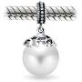 Bali Style Filgree Cap White Simulated Pearl Heart Dangle Charm Bead For Women Teen Oxidized .925 Sterling Silver Fits European Bracelet June Birthstone
