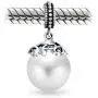 Bali Style Filgree Cap White Simulated Pearl Heart Dangle Charm Bead For Women Teen Oxidized .925 Sterling Silver Fits European Bracelet June Birthstone