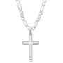 XP Jewelry Mens Sterling Silver Cross Pendant Figaro Chain Necklace Italian Made - Choose Width and Length