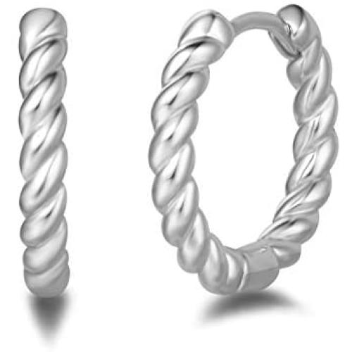 FANCIME Gold Plated Sterling Silver Twisted Cable Endless Hoop Earrings Fine Jewelry For Women, 18mm/ 0.7''