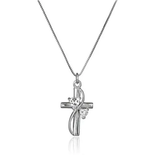 Sterling Silver Cubic Zirconia ''Faith Hope Love'' Cross Pendant Necklace, 18'' Sterling Silver Cubic Zirconia ''Faith Hope Love'' Cross Pendant Necklace, 18''
