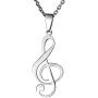 Stainless Steel Musical Music Note Charm Pendant Necklace 22''
