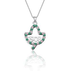 BAUNA Greek Sorority Gift Pink and Green Rhinestone 1908 Pendant Necklace Jewelry Graduation Gifts for Her