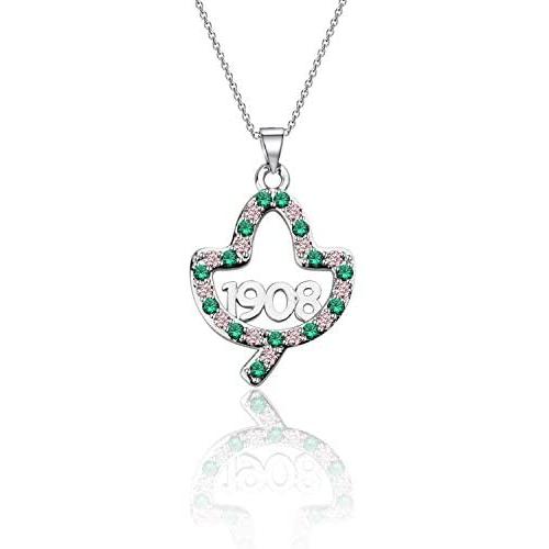 BAUNA Greek Sorority Gift Pink and Green Rhinestone 1908 Pendant Necklace Jewelry Graduation Gifts for Her