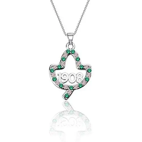 BAUNA Greek Sorority Gift Pink and Green Rhinestone 1908 Pendant Necklace Jewelry Graduation Gifts for Her
