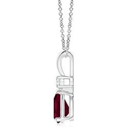 July Birthstone - Ruby Teardrop Pendant Necklace with Diamond (6x4mm Ruby)